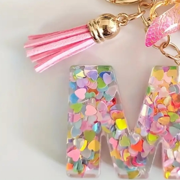 Pink Initial 'M' Bag Charm with Tassel and Butterfly - Picture 4 of 6